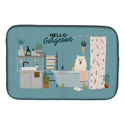 14 x 21 in. Samoyed in Bathtub Dish Drying Mat