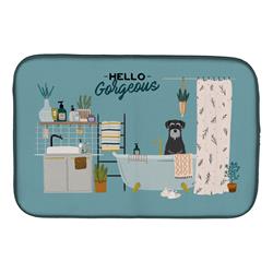 14 x 21 in. Black Grey Standard Schnauzer in Bathtub Dish Drying Mat