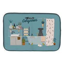 14 x 21 in. Black Miniature Schnauzer in Bathtub Dish Drying Mat