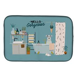 14 x 21 in. White Miniature Schnauzer in Bathtub Dish Drying Mat