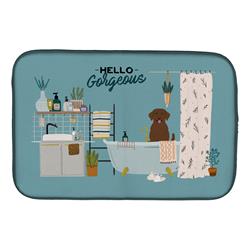 14 x 21 in. Chocolate Labrador in Bathtub Dish Drying Mat