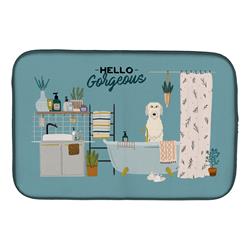 14 x 21 in. Irish Wolfhound in Bathtub Dish Drying Mat
