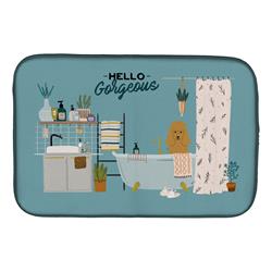 14 x 21 in. Tan Poodle in Bathtub Dish Drying Mat