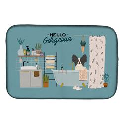 Picture of Carolines Treasures CK7498DDM 14 x 21 in. Black White Papillon in Bathtub Dish Drying Mat