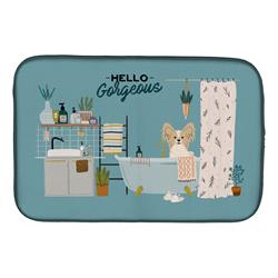 14 x 21 in. Sable White Papillon in Bathtub Dish Drying Mat