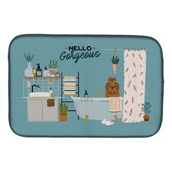 14 x 21 in. Silver Chocolate Shih Tzu in Bathtub Dish Drying Mat