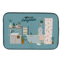 14 x 21 in. Blue Bedlington Terrier in Bathtub Dish Drying Mat