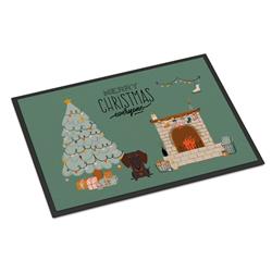 CK7692JMAT 24 x 36 in. Chocolate Wire Haired Dachshund Christmas Everyone Indoor or Outdoor Mat