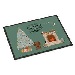 CK7693JMAT 24 x 36 in. Red Brown Dachshund Christmas Everyone Indoor or Outdoor Mat
