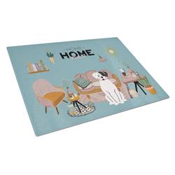 Picture of Carolines Treasures CK7959LCB White Boxer Sweet Home Glass Cutting Board - Large