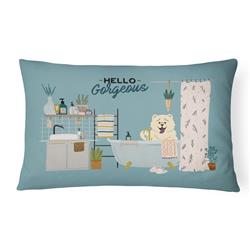 12 x 3 x 16 in. White Chow Chow in Bathtub Canvas Fabric Decorative Pillow