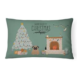 12 x 3 x 16 in. Brown Pug Christmas Everyone Canvas Fabric Decorative Pillow
