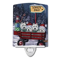 6 x 4 in. Westie Christmas Red Wagon Ceramic Night Light