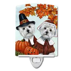 6 x 4 in. Westie Thanksgiving Pilgrims Ceramic Night Light