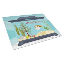 Puffer Fish Merry Christmas Glass Cutting Board - Large