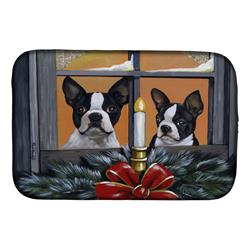Picture of Carolines Treasures PPP3248DDM 14 x 21 in. Boston Terrier Looking for Santa Christmas Dish Drying Mat