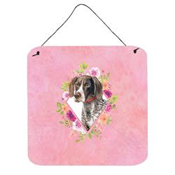 6 x 6 in. German Shorthaired Pointer Pink Flowers Wall or Door Hanging Prints