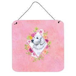 6 x 6 in. Great Pyrenees Pink Flowers Wall or Door Hanging Prints