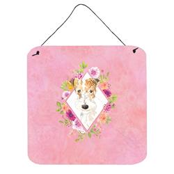 6 x 6 in. Fox Terrier Pink Flowers Wall or Door Hanging Prints