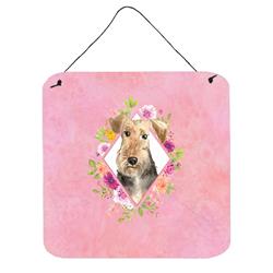 6 x 6 in. Airedale Terrier Pink Flowers Wall or Door Hanging Prints