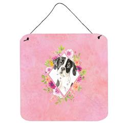 6 x 6 in. English Pointer Pink Flowers Wall or Door Hanging Prints