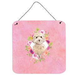 6 x 6 in. Champagne Cockapoo Pink Flowers Wall or Door Hanging Prints
