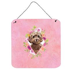 6 x 6 in. Chocolate Cockapoo Pink Flowers Wall or Door Hanging Prints