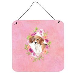 6 x 6 in. Beagle Pink Flowers Wall or Door Hanging Prints