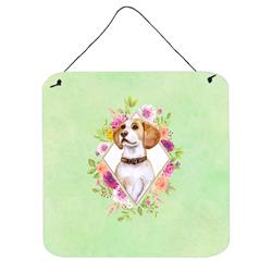 6 x 6 in. Beagle Green Flowers Wall or Door Hanging Prints