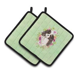 CK4366PTHD 7.5 x 7.5 in. Tricolor Cavalier Spaniel Green Flowers Pair of Pot Holders