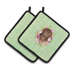 CK4381PTHD 7.5 x 7.5 in. Newfoundland Green Flowers Pair of Pot Holders