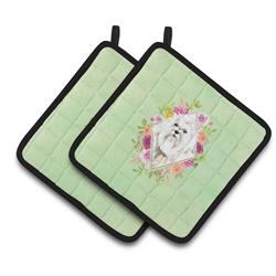 CK4383PTHD 7.5 x 7.5 in. Maltese Green Flowers Pair of Pot Holders