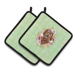 CK4388PTHD 7.5 x 7.5 in. Labradoodle Green Flowers Pair of Pot Holders