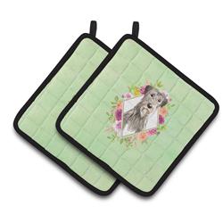 CK4391PTHD 7.5 x 7.5 in. Irish Wolfhound Green Flowers Pair of Pot Holders