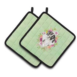 CK4399PTHD 7.5 x 7.5 in. English Pointer Green Flowers Pair of Pot Holders