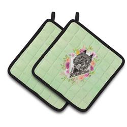CK4416PTHD 7.5 x 7.5 in. Bouvier Des Flandres Green Flowers Pair of Pot Holders