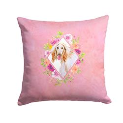 14 x 3 x 14 in. Afghan Hound Pink Flowers Fabric Decorative Pillow