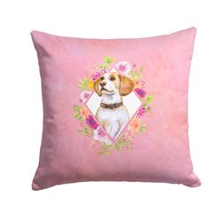 14 x 3 x 14 in. Beagle Pink Flowers Fabric Decorative Pillow