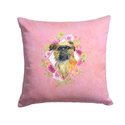 14 x 3 x 14 in. Brussels Griffon Pink Flowers Fabric Decorative Pillow