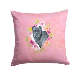 14 x 3 x 14 in. Cane Corso Pink Flowers Fabric Decorative Pillow