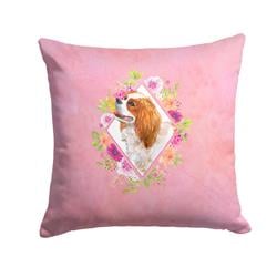 14 x 3 x 14 in. Cavalier King Charles Spaniel Pink Flowers Fabric Decorative Pillow