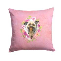14 x 3 x 14 in. Chinese Crested Pink Flowers Fabric Decorative Pillow