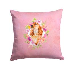 14 x 3 x 14 in. Cocker Spaniel No.2 Pink Flowers Fabric Decorative Pillow