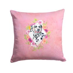 14 x 3 x 14 in. Dalmatian Pink Flowers Fabric Decorative Pillow