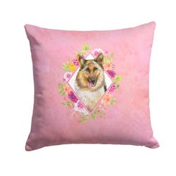 14 x 3 x 14 in. German Shepherd No.1 Pink Flowers Fabric Decorative Pillow
