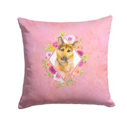 14 x 3 x 14 in. German Shepherd No.2 Pink Flowers Fabric Decorative Pillow