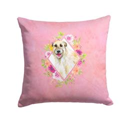 14 x 3 x 14 in. Irish Wolfhound Pink Flowers Fabric Decorative Pillow