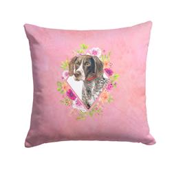 14 x 3 x 14 in. German Shorthaired Pointer Pink Flowers Fabric Decorative Pillow