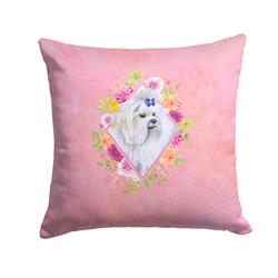 14 x 3 x 14 in. Maltese Pink Flowers Fabric Decorative Pillow