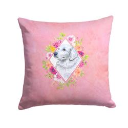 14 x 3 x 14 in. Great Pyrenees Pink Flowers Fabric Decorative Pillow